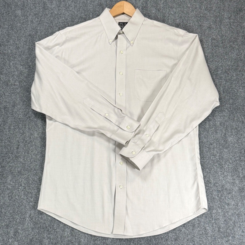 Jos A Bank Traveler's Collection Men's 16.5 34 Light Gray Cotton Dress Shirt